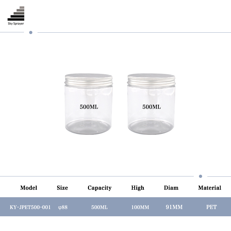 500ml Clear Round Cosmetic Container PET Plastic Jar with Aluminium Lid