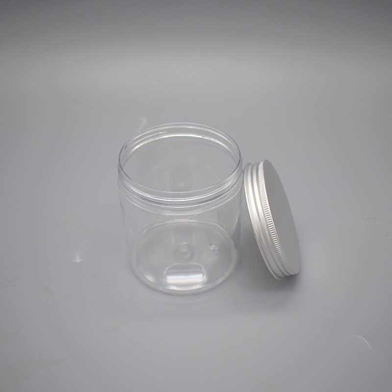 500ml Clear Round Cosmetic Container PET Plastic Jar with Aluminium Lid