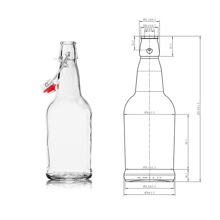 500ml Clear glass 16oz kombucha swing top beer bottle
