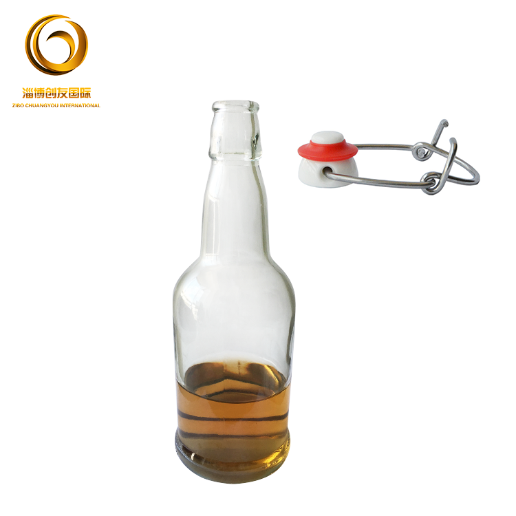 500ml Clear glass bottle 16oz kombucha beer bottle with swing top