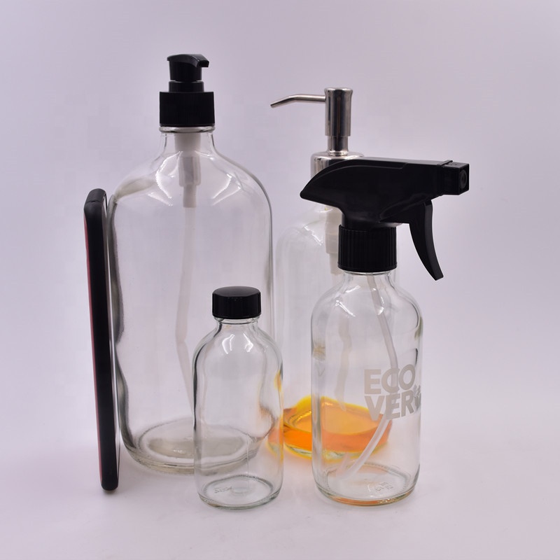 500ml Customized color clear boston round glass bottle twist off boston round glass bottles with plastic spray