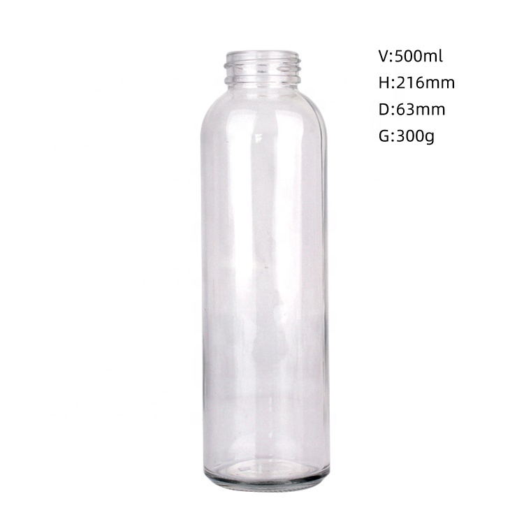 500ml Cylinder straight glass water bottle sports bottle with stainless steel lid