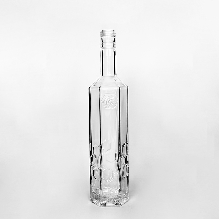 500ml Embossed Small Hexagon Shape Flint Whisky Spirits Hexagon Glass Bottle With  Heavy Base