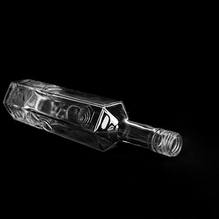 500ml Embossed Small Hexagon Shape Flint Whisky Spirits Hexagon Glass Bottle With Heavy Base