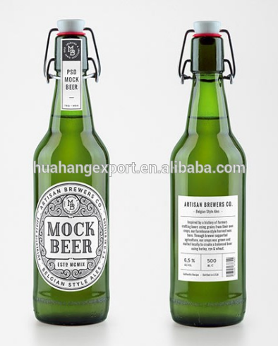 500ml Empty amber/green unique beer bottle with airtight swing ceramic top cap