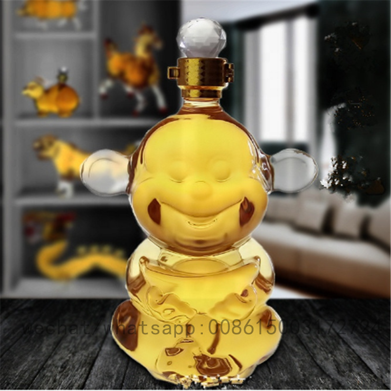 500ml Empty transparent creative zodiac cute monkey shape wine glass bottle