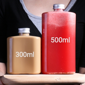 500ml Flat Square Disposable Plastic Bottle for Juice Milk Tea with Screw Aluminum Caps Customized