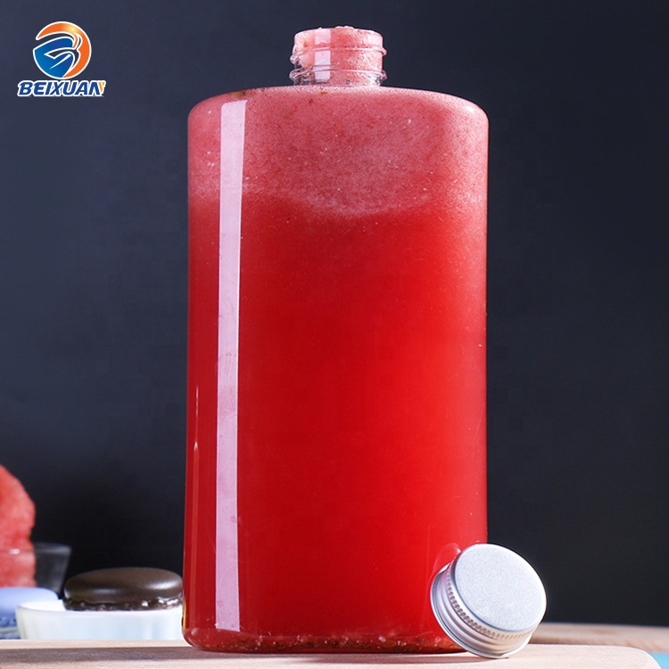 500ml Flat Square Disposable Plastic Bottle for Juice Milk Tea with Screw Aluminum Caps Customized