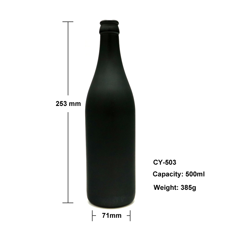 500ml Frosted Black Glass Beer Bottle CY-080