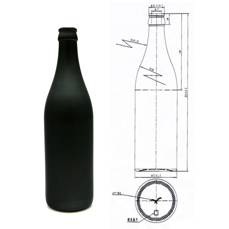 500ml Frosted Black Glass Beer Bottle CY-080