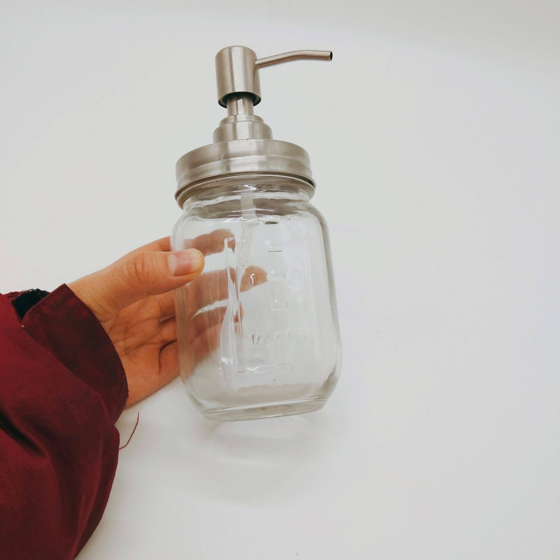 500ml Jar Soap Dispenser - Bronze Pump from Stainless Steel with Clear Glass Jar for in Kitchen & Bathroom