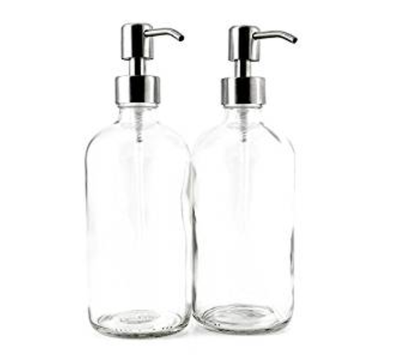 500ml Jar Soap Dispenser - Bronze Pump from Stainless Steel with Clear Glass Jar for in Kitchen & Bathroom