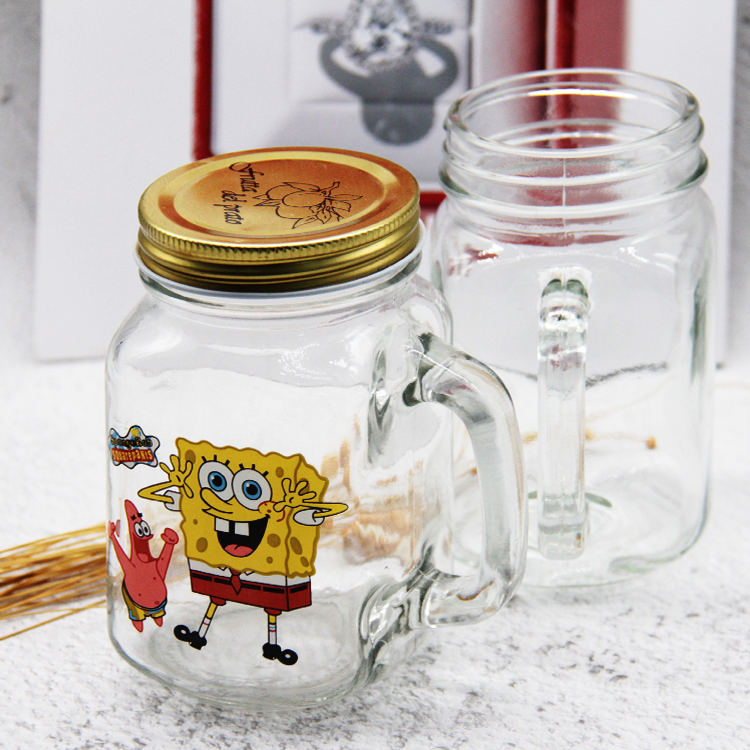 500ml Juice Beverage Glass Mason Jars for Drink with Handle and Straw