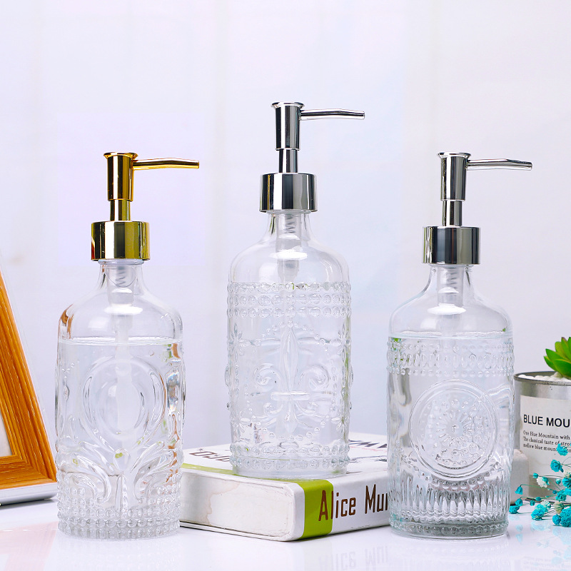 500ml Liquid Soap Dispenser Empty Clear Glass Pump Bottles with Stainless Steel Pump for Cream Lotion Shampoo Shower Gel