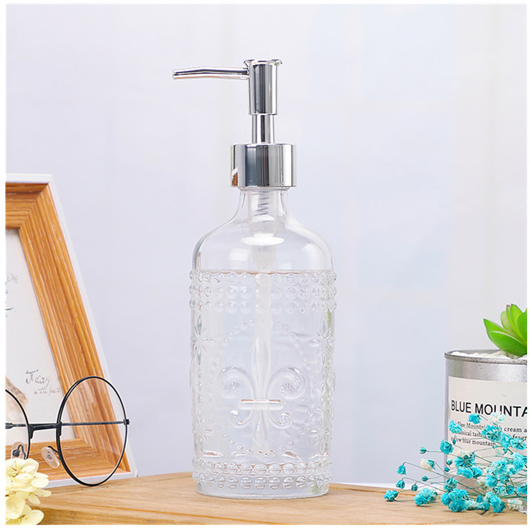 500ml Liquid Soap Dispenser Empty Clear Glass Pump Bottles with Stainless Steel Pump for Cream Lotion Shampoo Shower Gel