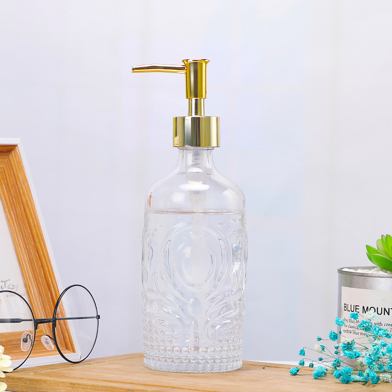 500ml Liquid Soap Dispenser Empty Clear Glass Pump Bottles with Stainless Steel Pump for Cream Lotion Shampoo Shower Gel