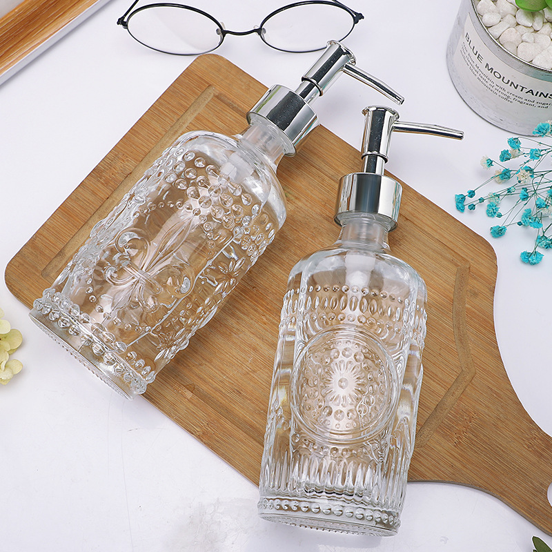 500ml Liquid Soap Dispenser Empty Clear Glass Pump Bottles with Stainless Steel Pump for Cream Lotion Shampoo Shower Gel