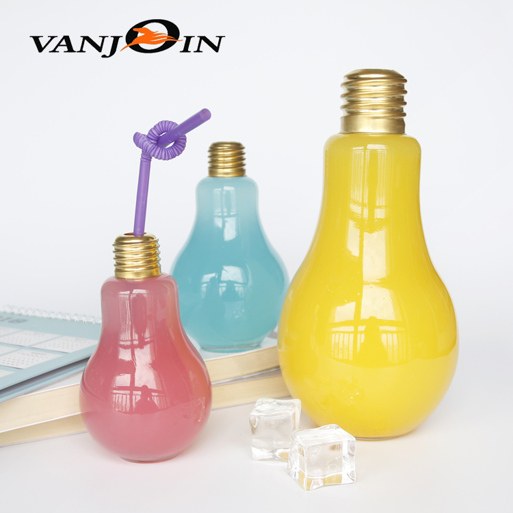 500ml Lovely Lightbulb Milktea Bottles With Golden Screw Top Lids