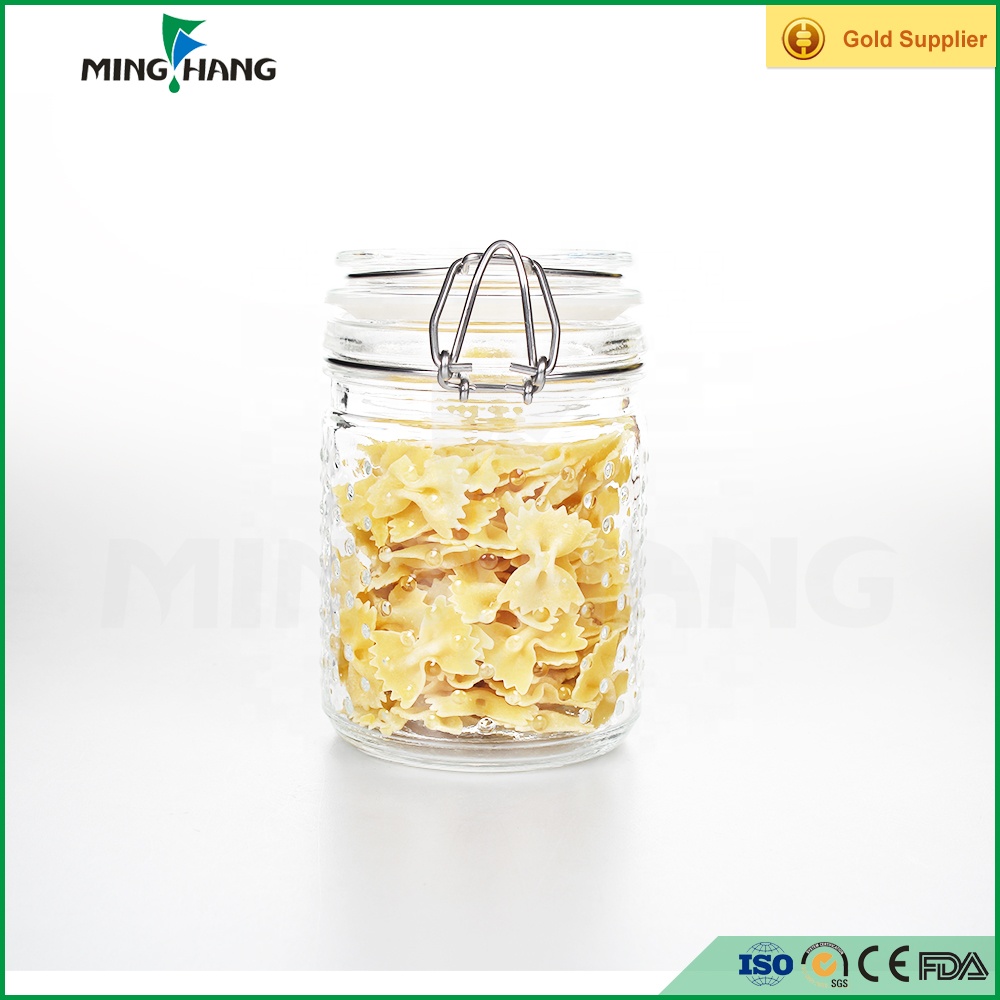 500ml Machine made glass jar with metal clip, glass storage jar Christmas