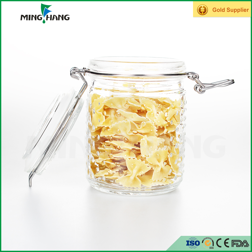 500ml Machine made glass jar with metal clip, glass storage jar Christmas