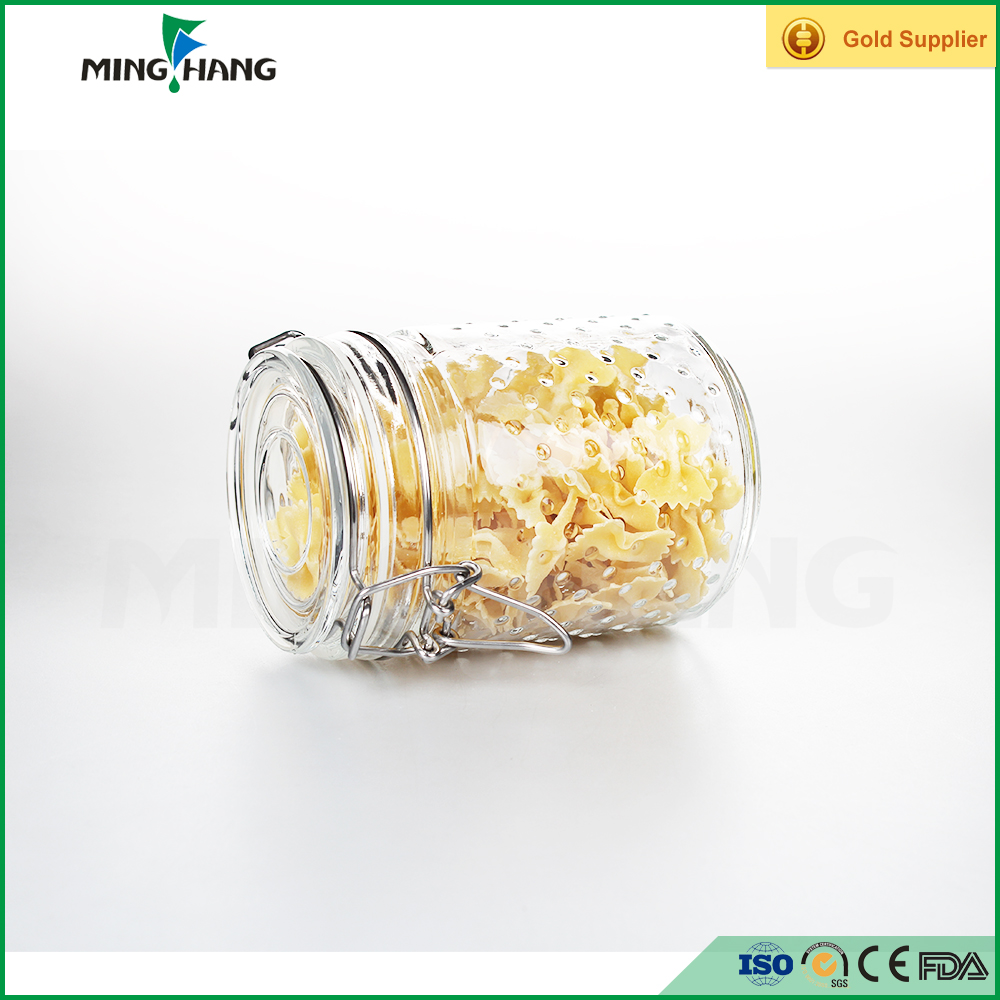 500ml Machine made glass jar with metal clip, glass storage jar Christmas