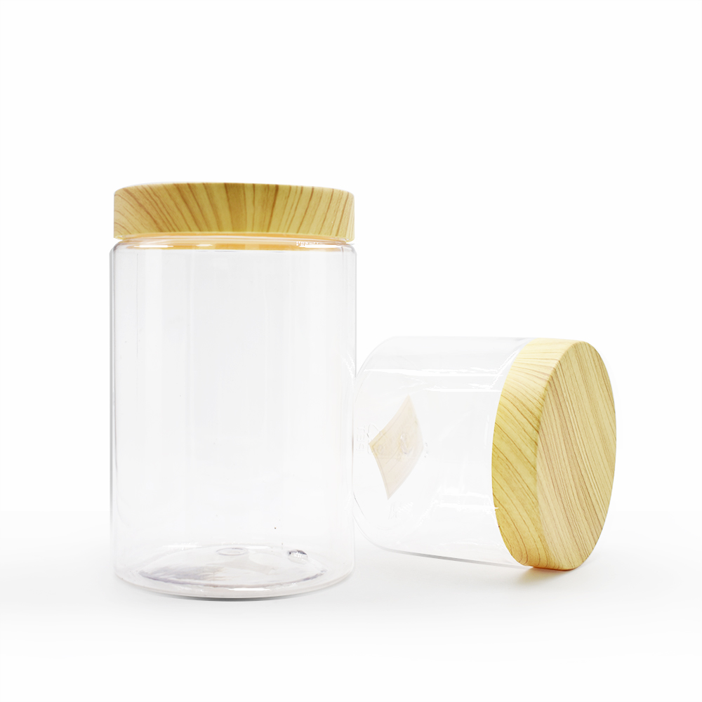 500ml PET clear plastic cream jar with bamboo cap for cosmetic jar