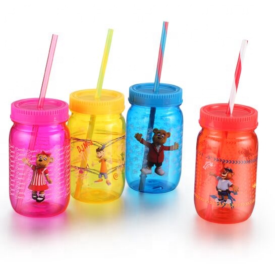 500ml PS plastic mason jar with lid and straw from direct manufacture supplier