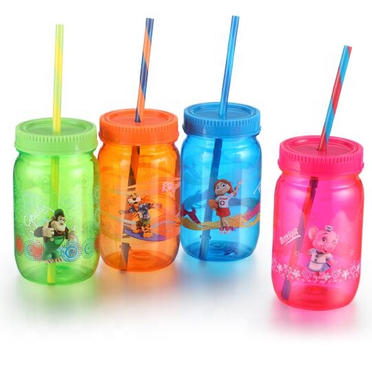 500ml PS plastic mason jar with lid and straw from direct manufacture supplier