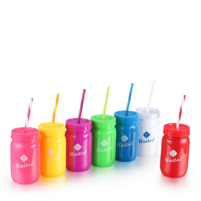 500ml PS plastic mason jar with lid and straw from direct manufacture supplier