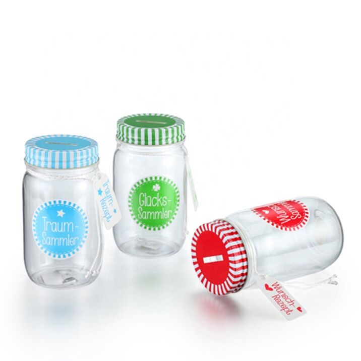 500ml PS plastic mason jar with lid and straw from direct manufacture supplier