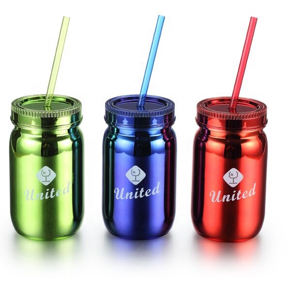 500ml PS plastic mason jar with lid and straw from direct manufacture supplier