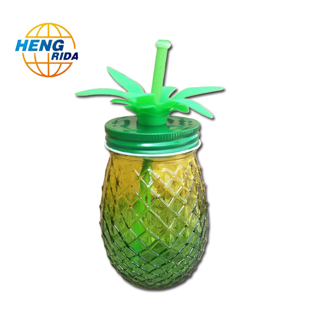 500ml Pineapple shaped Glass Mason Jar with Metal Lid Cold Drinks Cup pineapple glass cup