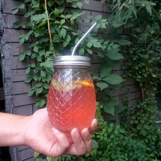 500ml Pineapple shaped Glass Mason Jar with Metal Lid Cold Drinks Cup pineapple glass cup