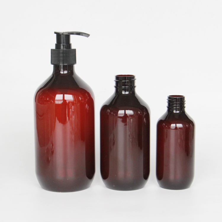 500ml Plastic PET Amber Bottle with Black Pump for Skincare Packaging Lotion Shampoo Bottle