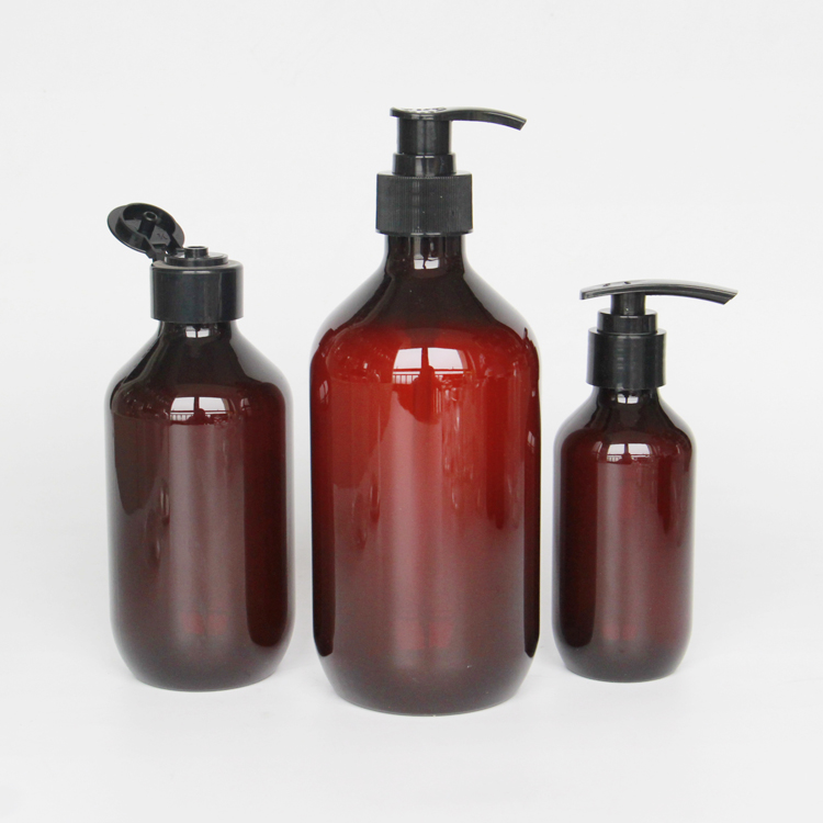 500ml Plastic PET Amber Bottle with Black Pump for Skincare Packaging Lotion Shampoo Bottle