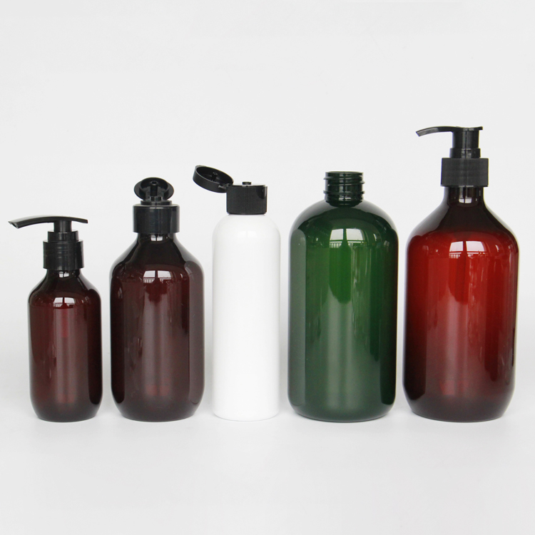 500ml Plastic PET Amber Bottle with Black Pump for Skincare Packaging Lotion Shampoo Bottle