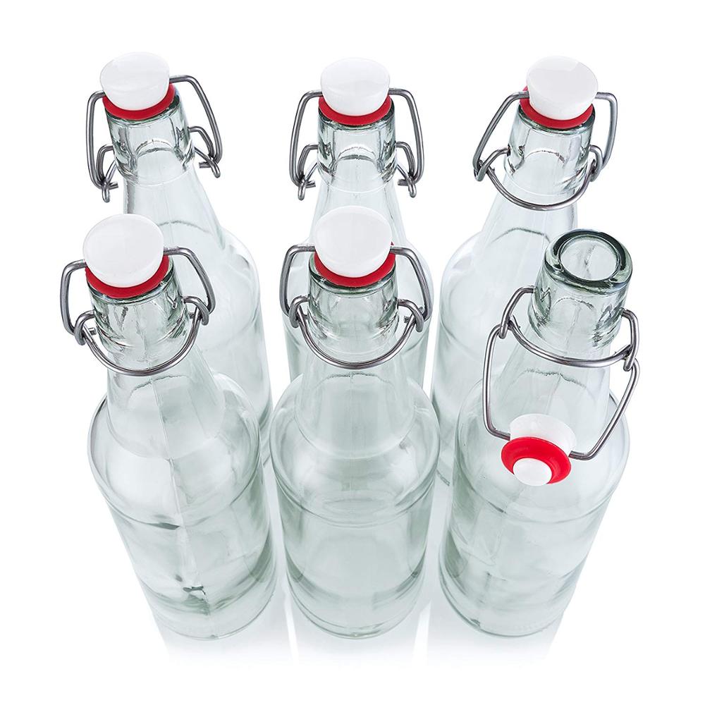500ml Round Square Swing Top Grolsch Glass Bottles 16oz CLEAR For Brewing Kombucha Kefir Beer