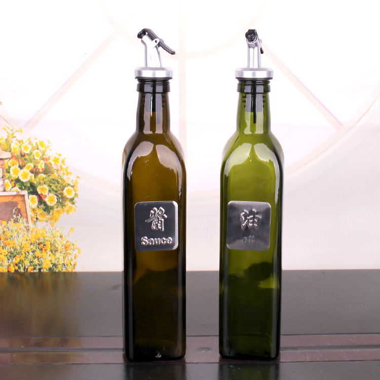 500ml Square glass cooking oil cooking wine bottle with pump