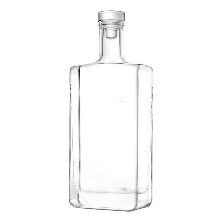 500ml Super Flint Heavy Base Square Glass Liquor Bottle for Spirits