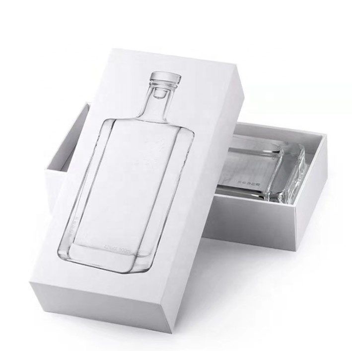 500ml Super Flint Heavy Base Square Glass Liquor Bottle for Spirits