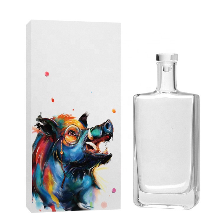500ml Super Flint Heavy Base Square Glass Liquor Bottle for Spirits