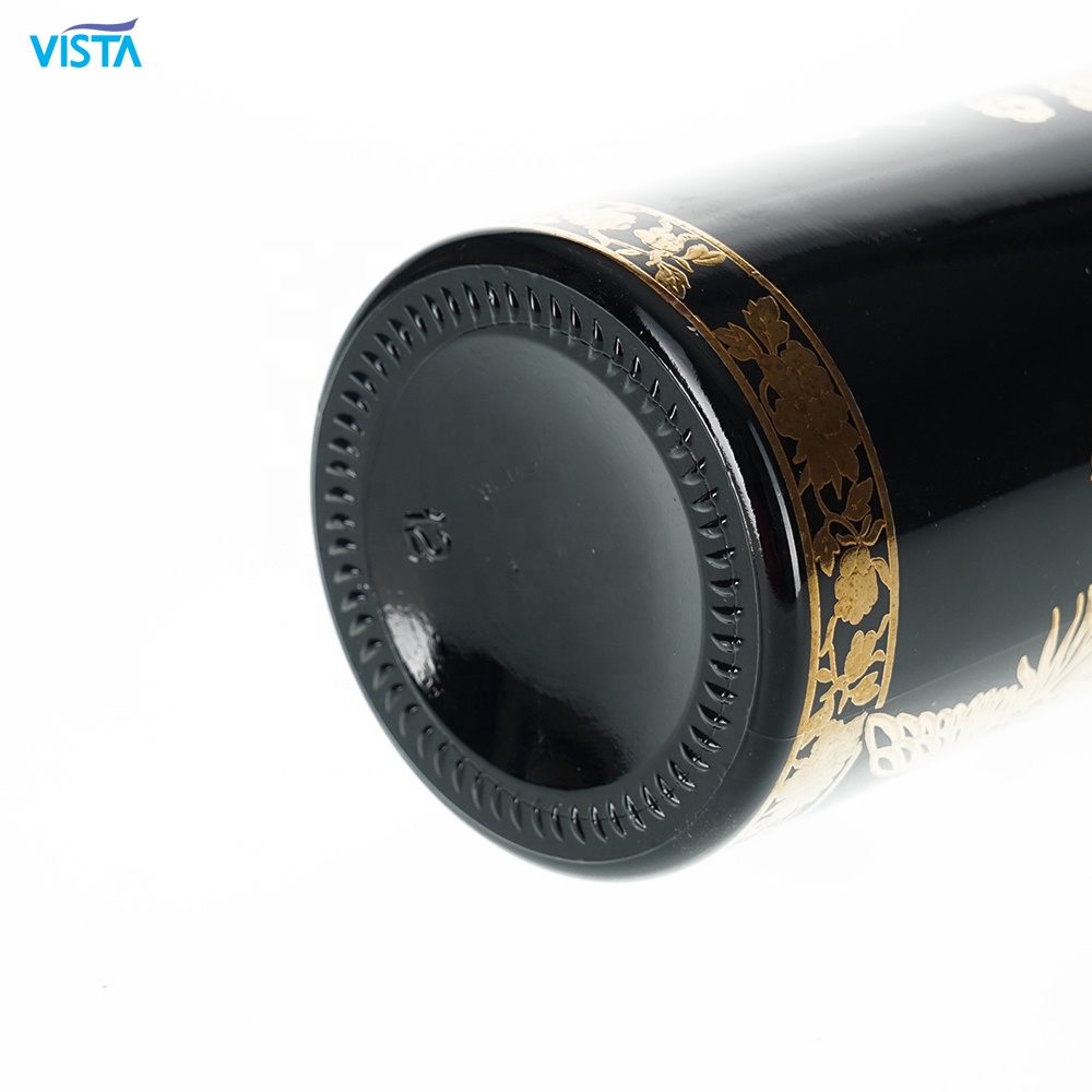 500ml Traditional Spirit Glass Bottle high flint cork cap black spray customized gold stamping