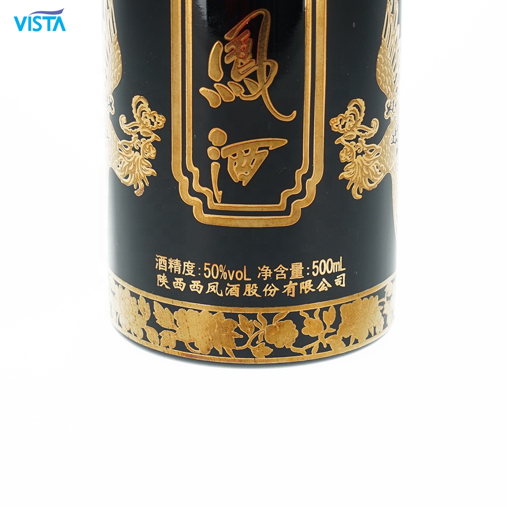 500ml Traditional Spirit Glass Bottle high flint cork cap black spray customized gold stamping