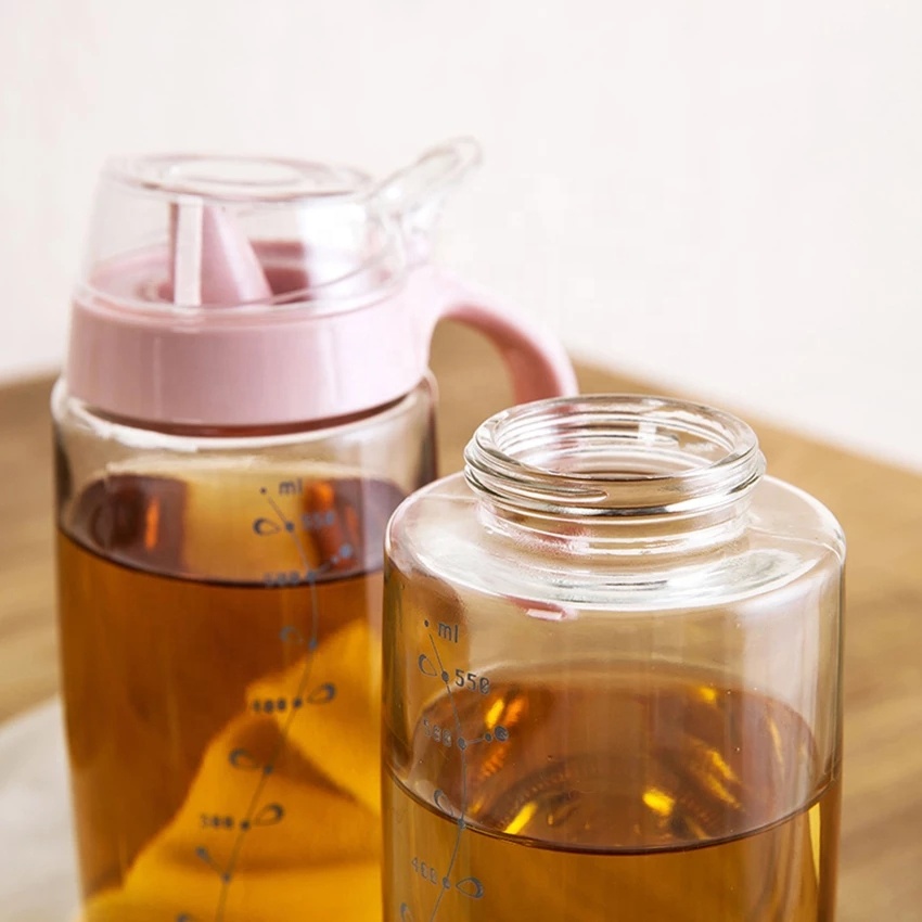 500ml Transparent Leakproof Oil Storage Glass Bottle Oil Tank Pot With Scale and Handle