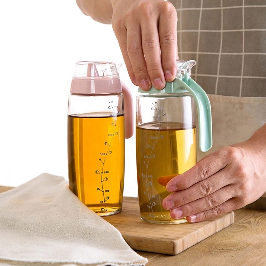 500ml Transparent Leakproof Oil Storage Glass Bottle Oil Tank Pot With Scale and Handle