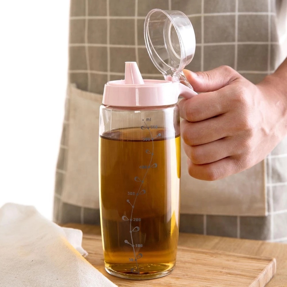 500ml Transparent Leakproof Oil Storage Glass Bottle Oil Tank Pot With Scale and Handle