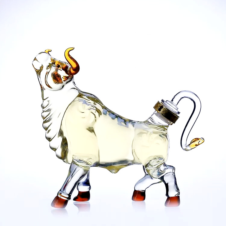 500ml Twelve Chinese Zodiac Signs Cow Shape Glass Bottle For Liquor Making