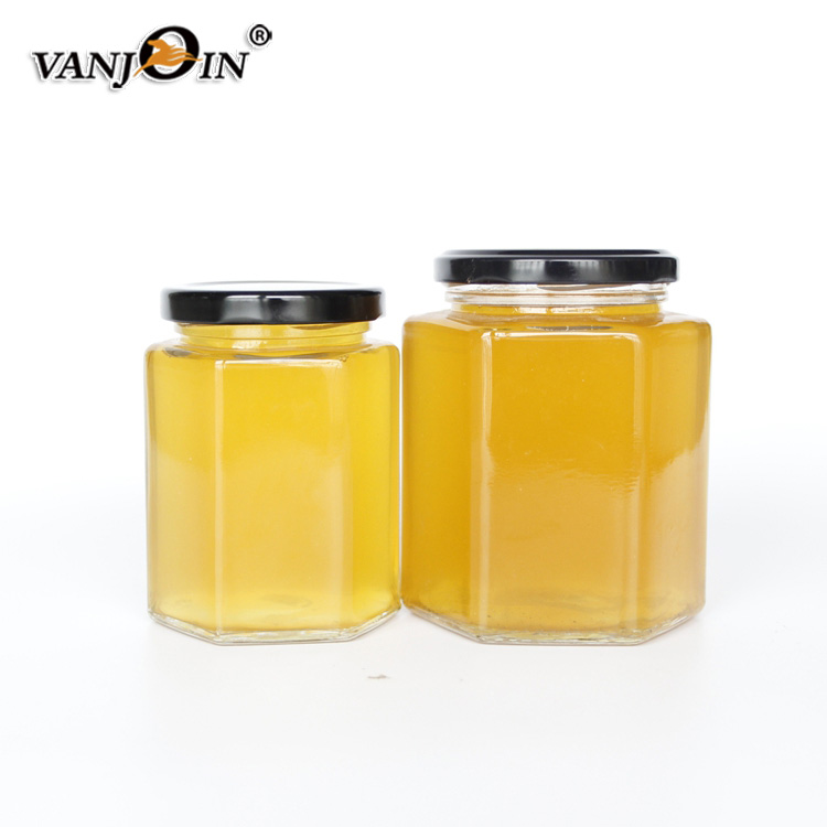 500ml Wholesale Hexagonal Glass Honey Container Honey Storage Jar Glass Honey Jar With Matel Lid