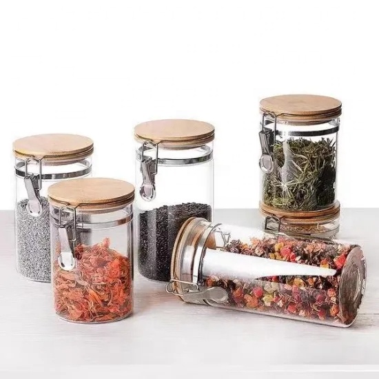 500ml airtight high borosilicate glass jars food container storage with sealing top bamboo lid