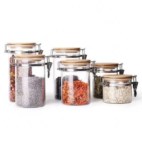 500ml airtight high borosilicate glass jars food container storage with sealing top bamboo lid